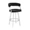Armen Living Dione 26" Counter Height Swivel Black Faux Leather and Brushed Stainless Steel Bar Stool 840254335158 - alternate 1
